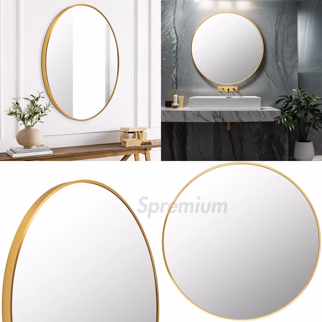 Round Golden Bronze Bath Mirror Premium Gold Glass Mirror with Elegant and Luxurious Style