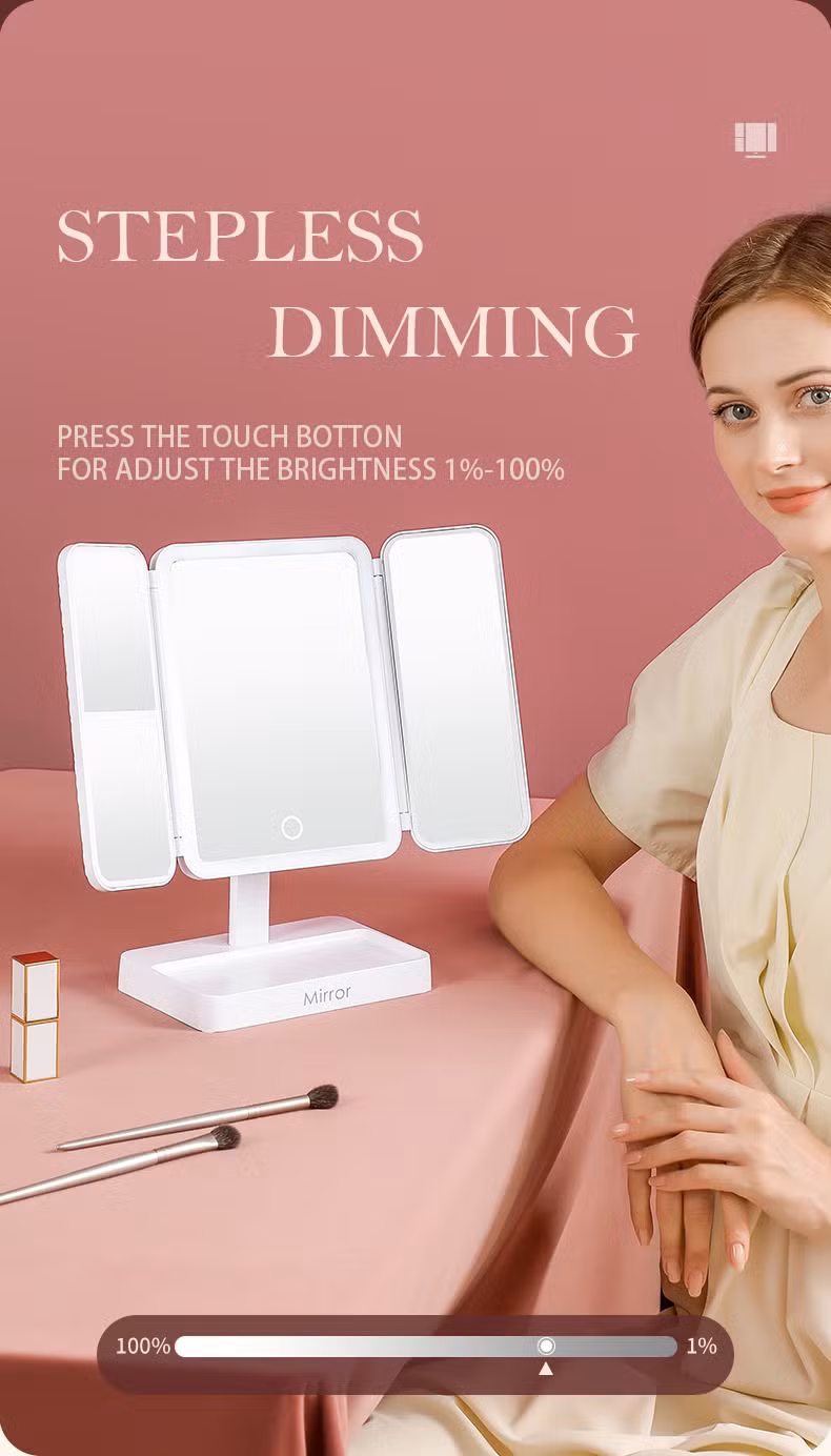 Lighted Tri-Fold Mirror for Makeup and Shaving