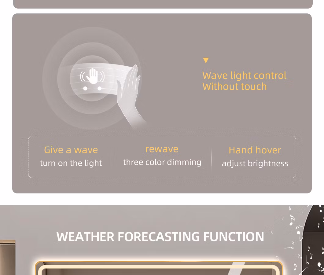 High Quality Cosmetic Vanity Glass Rectangle Smart Front and Backlit Light Bathroom LED Mirror with High-Definition Glass Aluminum Alloy Frame Luxury Furniture