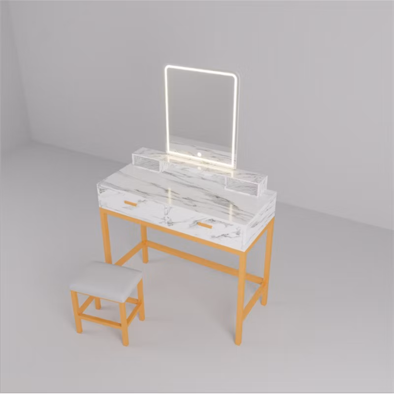 Dressing Table Marble Solid Wood Dressing Table with LED Light Makeup Mirror