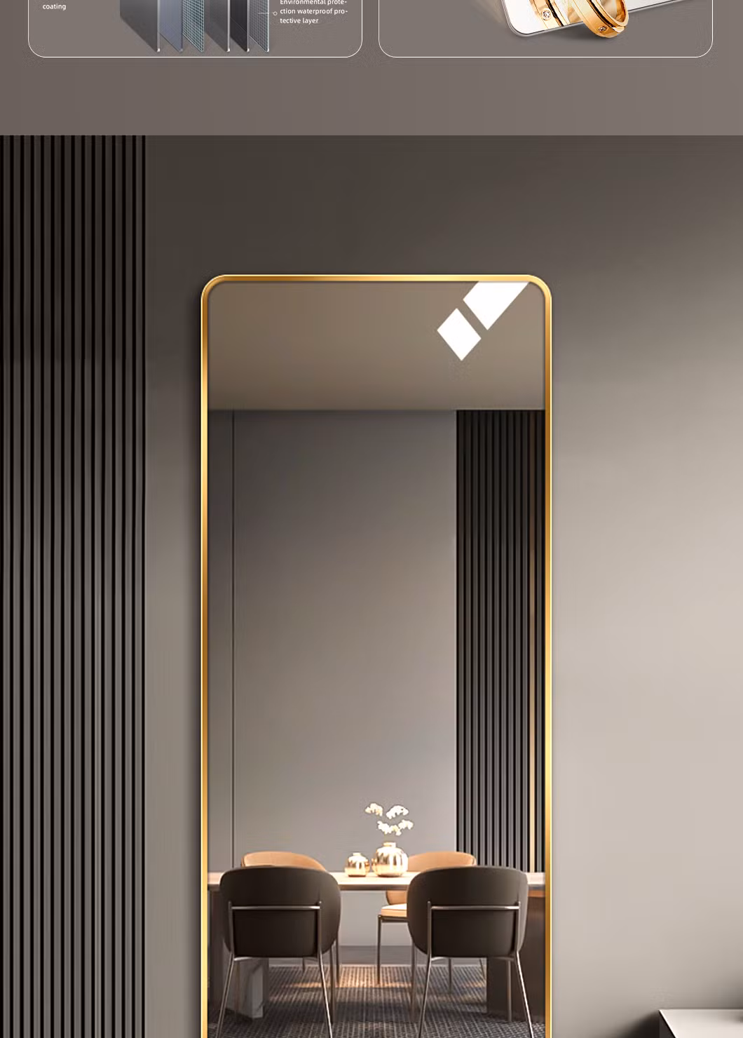 High-Definition Fashion Home Furniture Full-Length 5mm Aluminum Alloy Frame Wall Clothing Dressing Mirror Without Copper Decoration