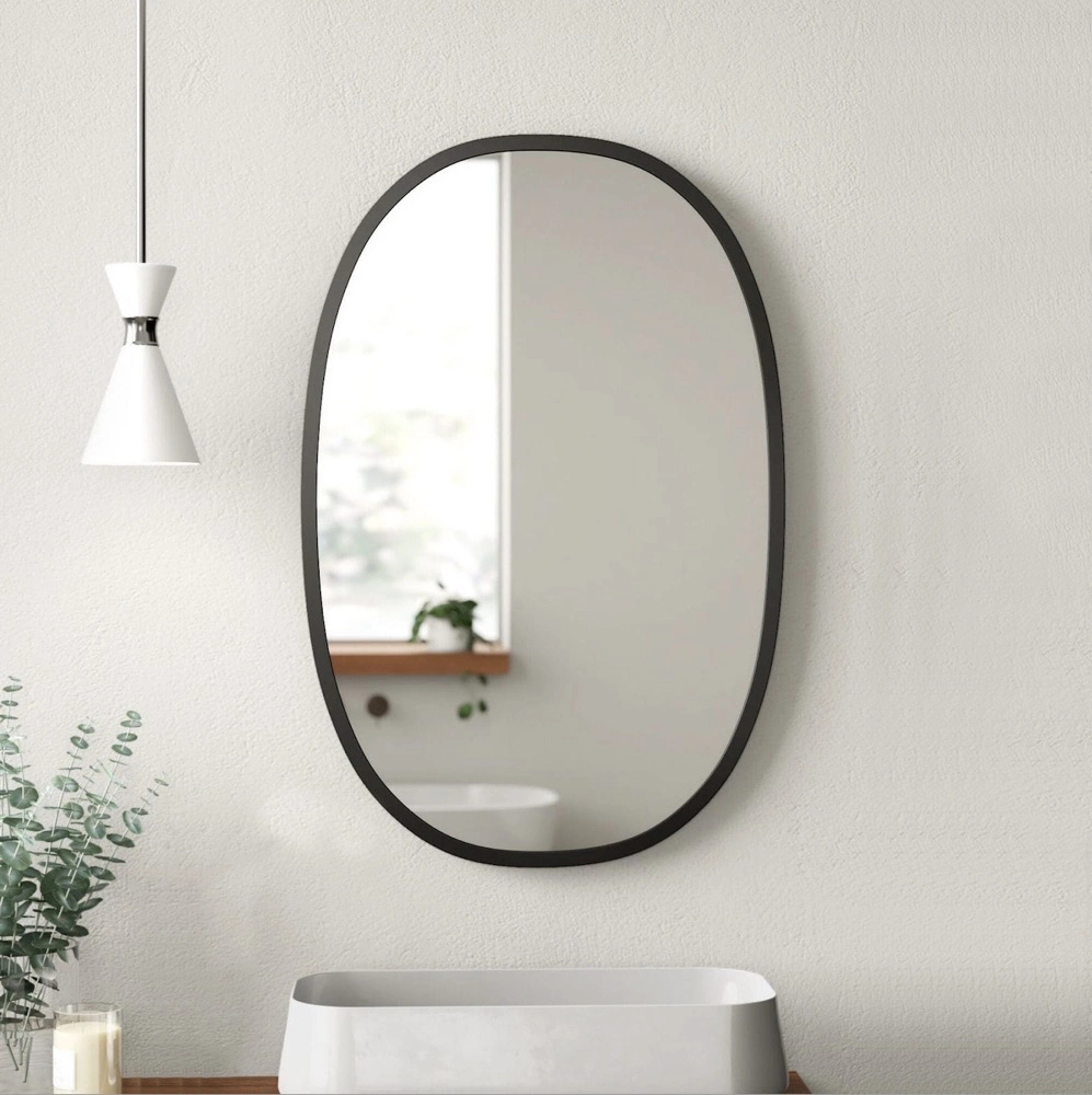 Ortonbath Oval Black Framed Wall Hung Mirror LED Lights Touch Sensor Switch Backlit Bathroom Vanity Cabinet Compact Mirror Without LED