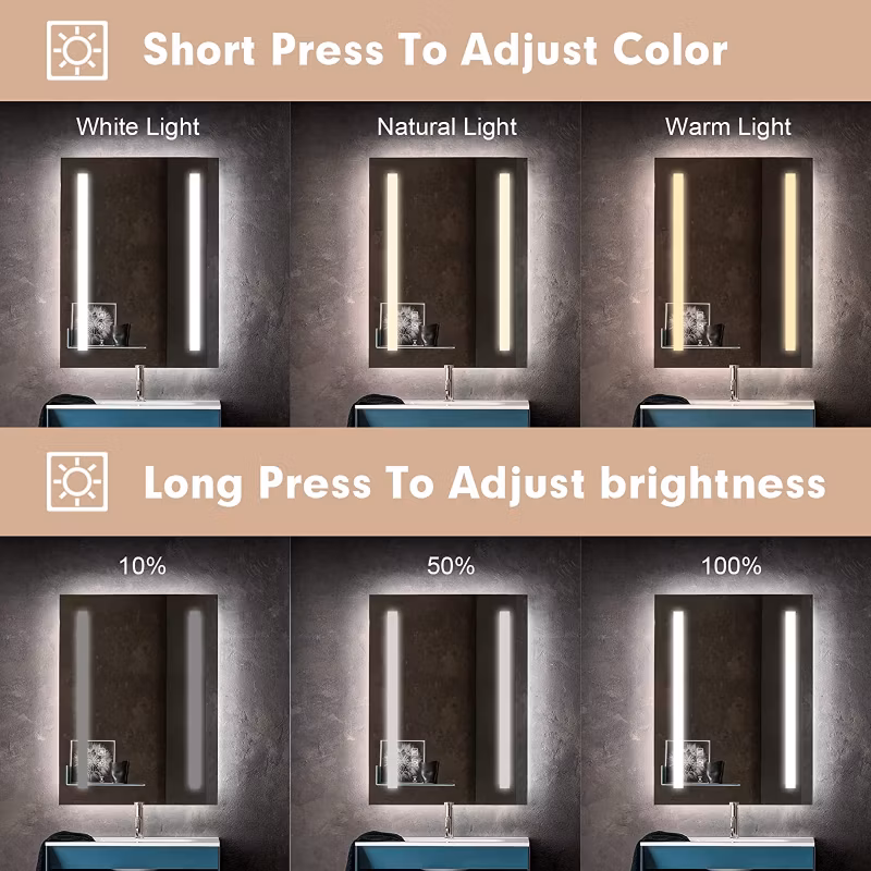 Illuminated LED Mirror Rectangle Touch Bathroom Mirror Mounted Wall Bath Mirrors