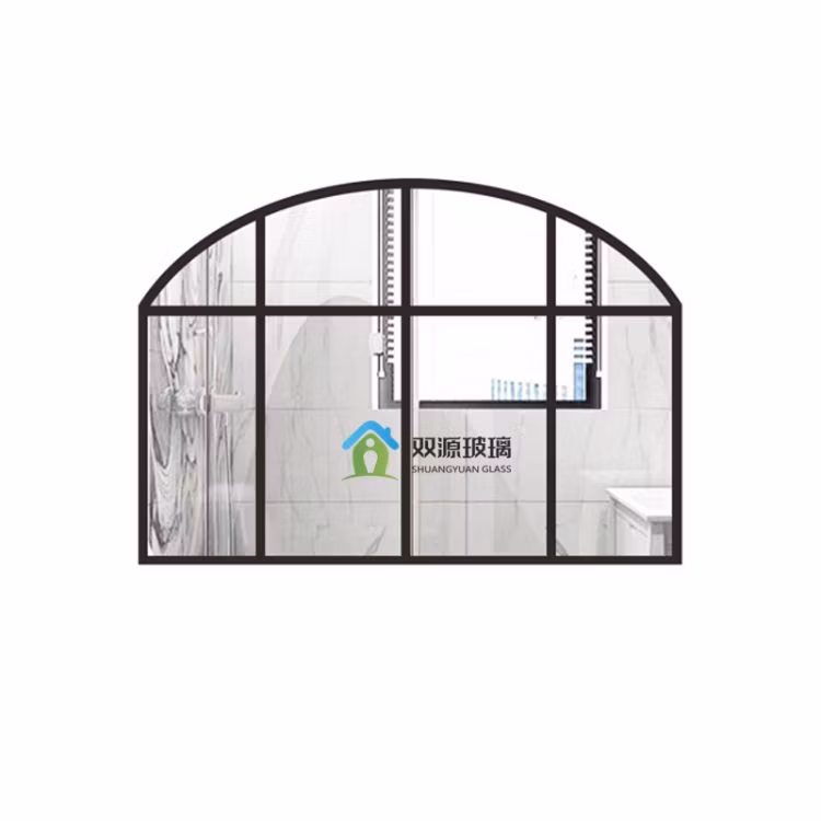 Vintage Black Oversized Industrial Framed Mirror Rectangular Beveled Metal Framed Accent Decorative Wall Grid Mirror