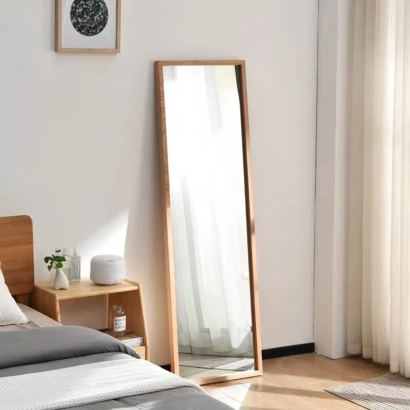 Ortonbath Wood PS MDF Framed Full Length Floor Dressing Mirror LED Lights Touch Sensor Switch Backlit Bathroom Full Length Dressing Mirror Without LED