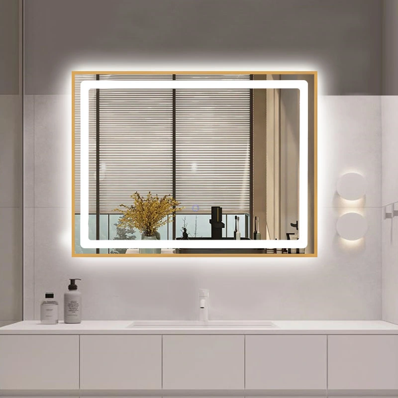 Smart Bathroom Mirror Without Punching Square Bathroom LED Light Mirror Touch Screen Wall-Mounted Anti-Fog Mirror LED Mackup Mirror