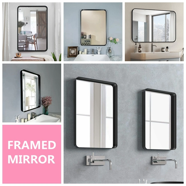 Factory Full Length Wall Mounted /Floor Standing Rectangle Round Shape Black Matte Finish Metal Framed Frameless Mirror