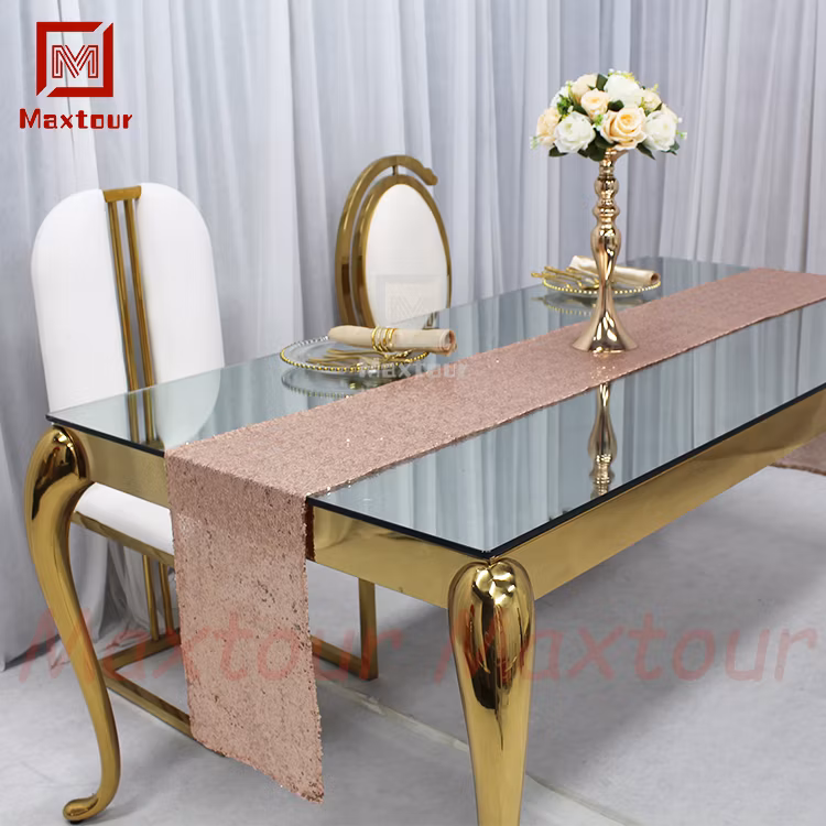 Luxury Mirror Glass Top Dining Table Stainless Steel