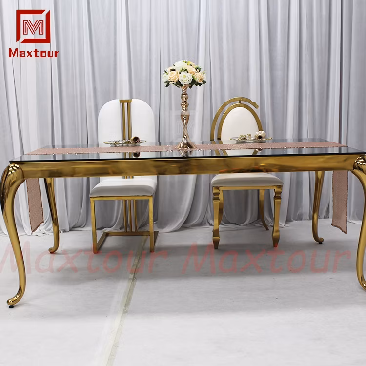 Luxury Mirror Glass Top Dining Table Stainless Steel