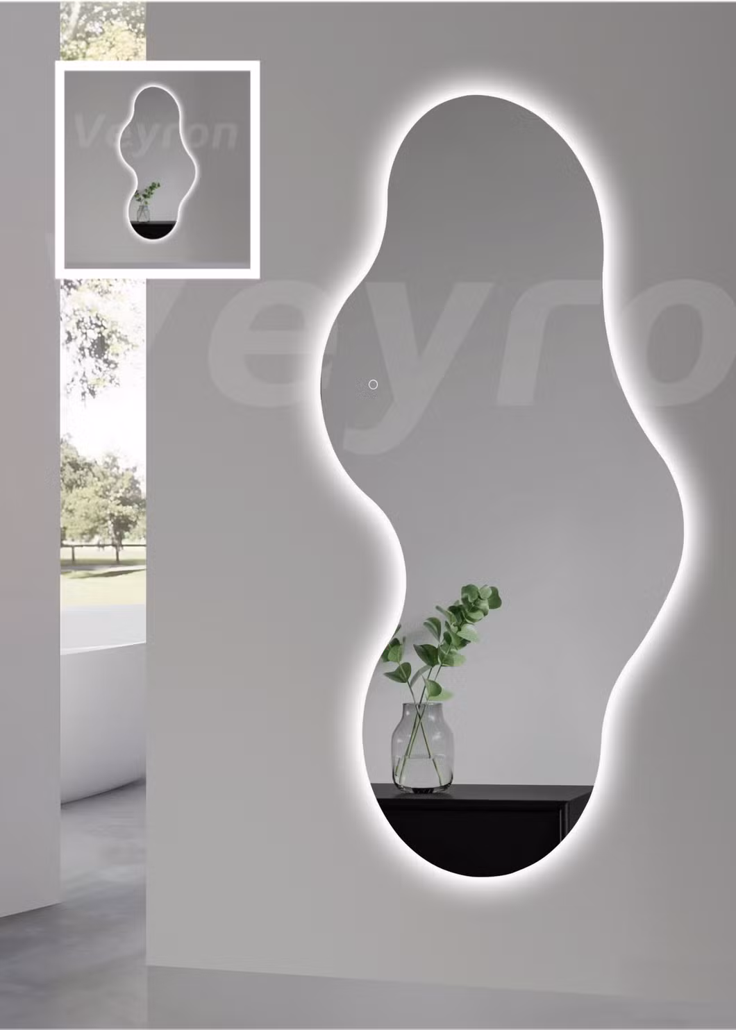 Smart Glass Shaving Furniture Home Decor LED Bathroom Wall Mirror with Bluetooth and Defogger