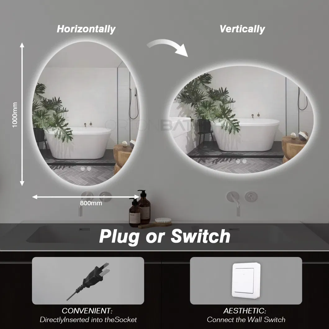 Ortonbath Oval Ortonbath Rectangle Frameless Touch Control IP67 Diammable LED Bathroom Mirror