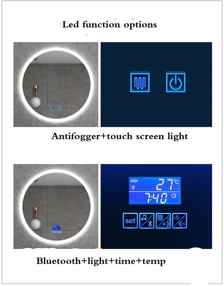 Square Bluetooth Defogger LED Wall Bathroom Smart Float Decorative Vanity Mirror