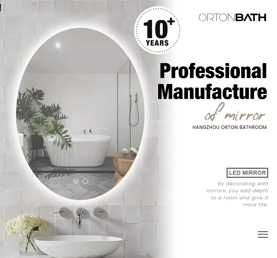 Ortonbath Oval Ortonbath Rectangle Frameless Touch Control IP67 Diammable LED Bathroom Mirror