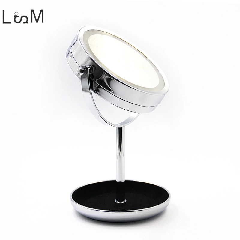 Metal Silver Cosmetic Desktop Standing Table Double Side Makeup Mirror 5X Magnifying