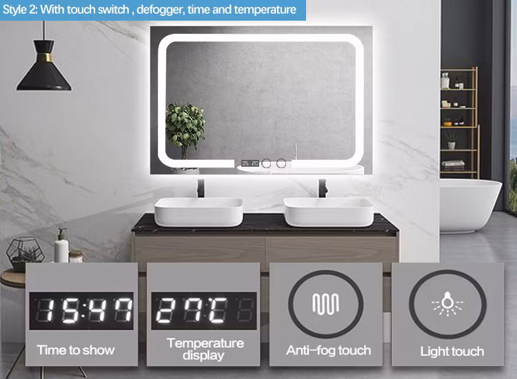 Anti-Fog Modern Wall Hanging Make up LED Smart Mirror for Dressing Table and Bathroom Use