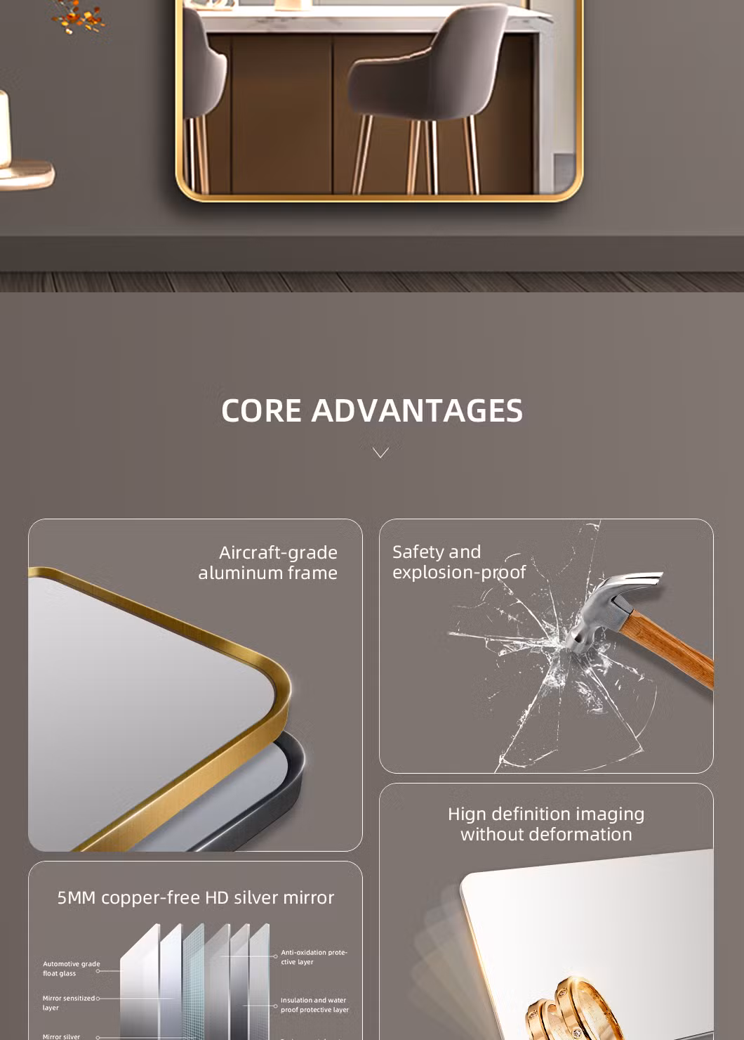 High-Definition Fashion Home Furniture Full-Length 5mm Aluminum Alloy Frame Wall Clothing Dressing Mirror Without Copper Decoration