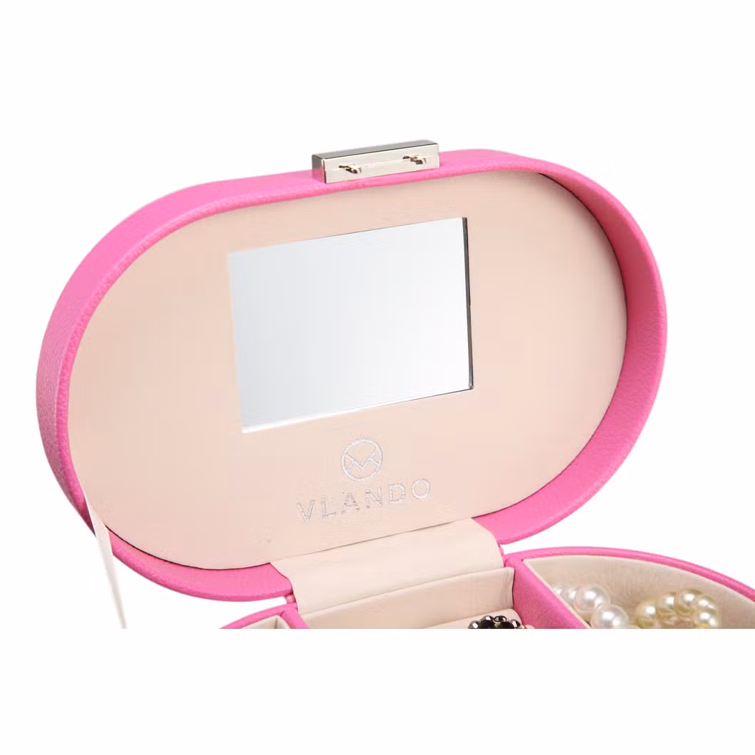 Leather Luxury Mirror Box Jewelry Storage Organizer Logo Bracelet Custom Ring Pink