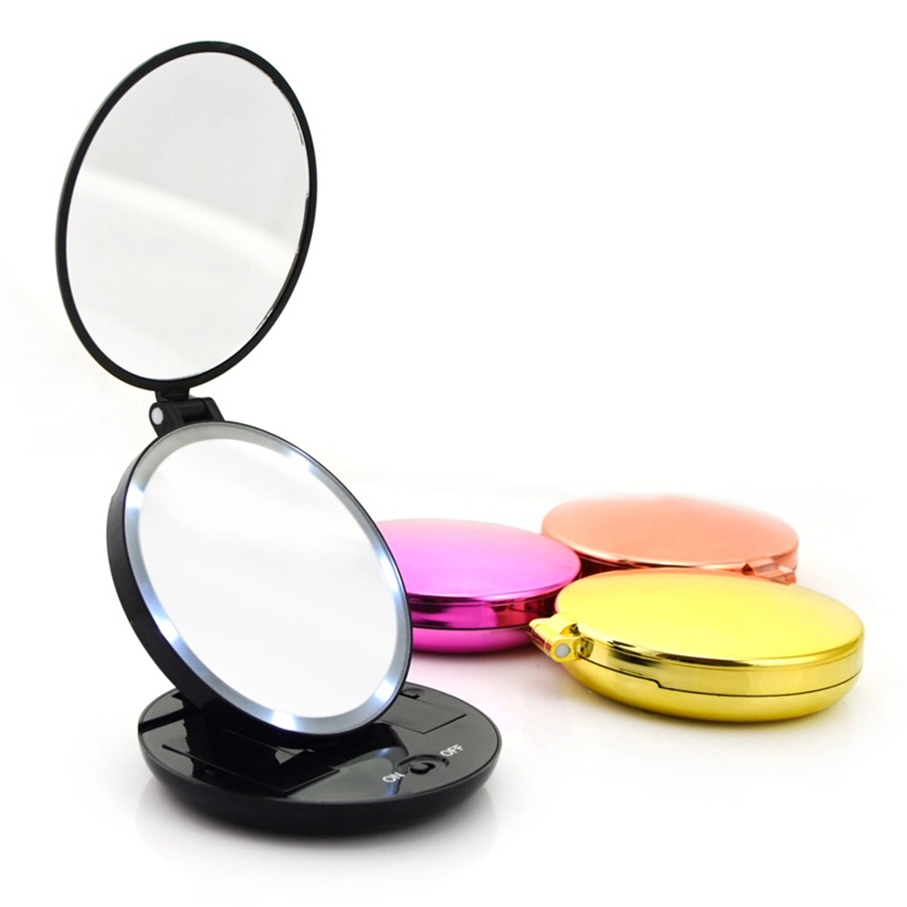 Tabletop LED Round Folding Magnifying Plastic Cosmetic Mirror