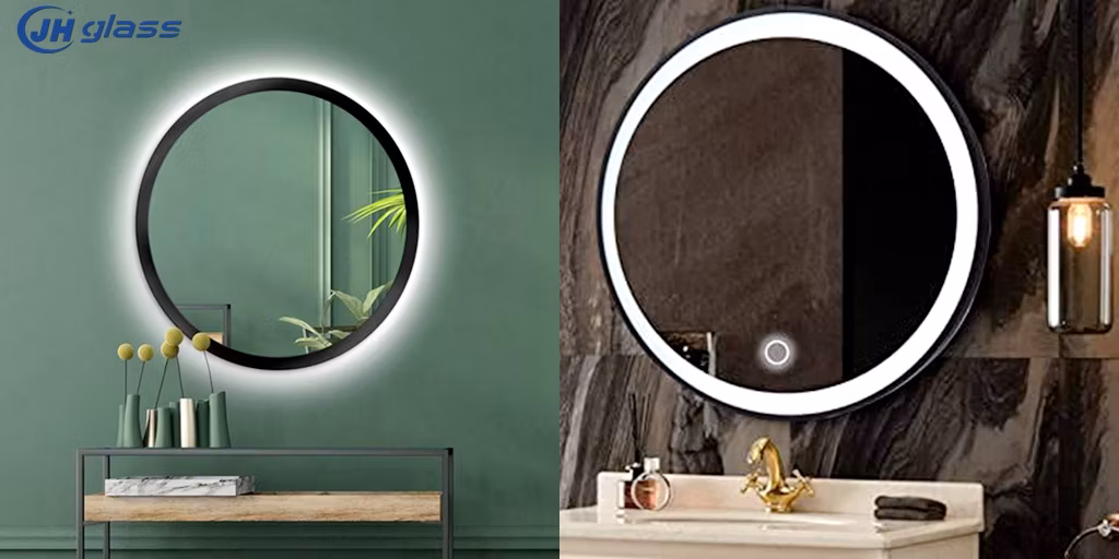 White/Warm Light Round LED Lighted 5mm Bathroom Mirrors with Black Frame Wall Mounted, Dimmable, Touch Senor, Defogger and Waterproof