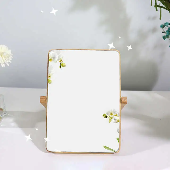 Bamboo Wood Frame Portable Makeup Hotel Bathroom Cosmetic Tabletop Mirror