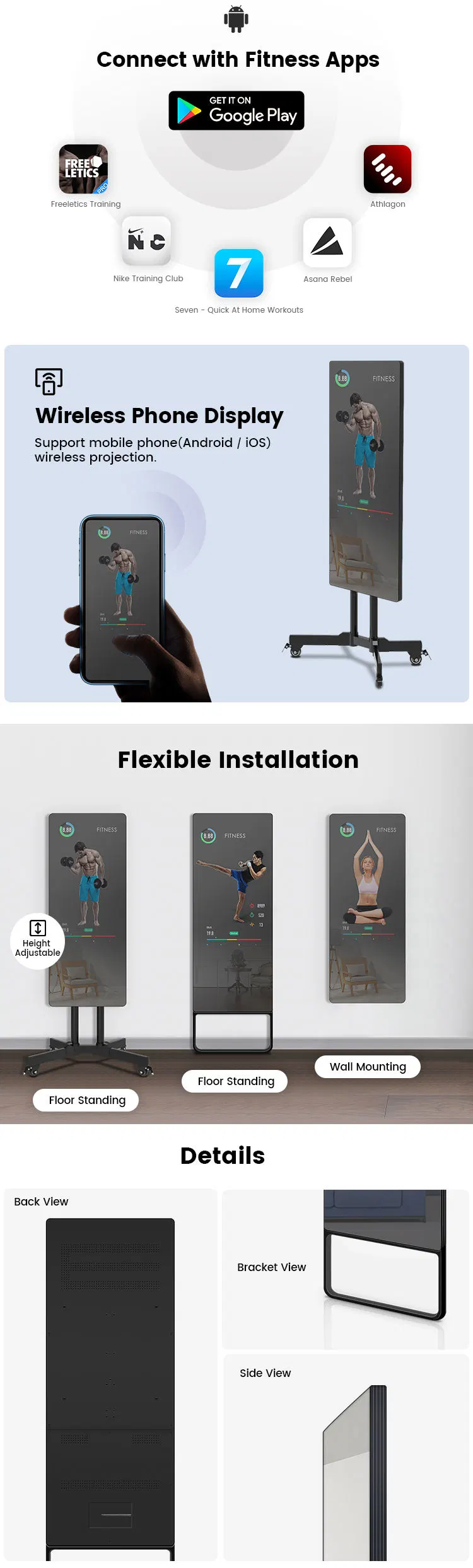 Advertising LCD Smart Touch Digital Signage Gym Home Intelligent Body Motion Senor Magic Fitness Mirror