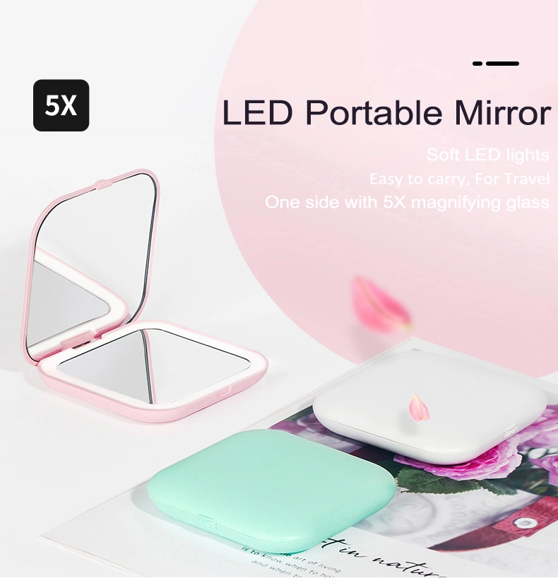 Pocket Compact Makeup Mirror LED Mini Travel Magnifying Portable Cosmetic Purse Mirror