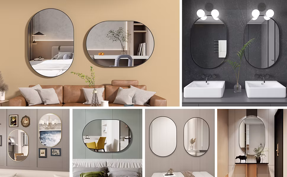 Rect Round Shape Golden Rose Golden Color Metal Aluminum Alloy Framed Mirror Furniture Dressing Mirror