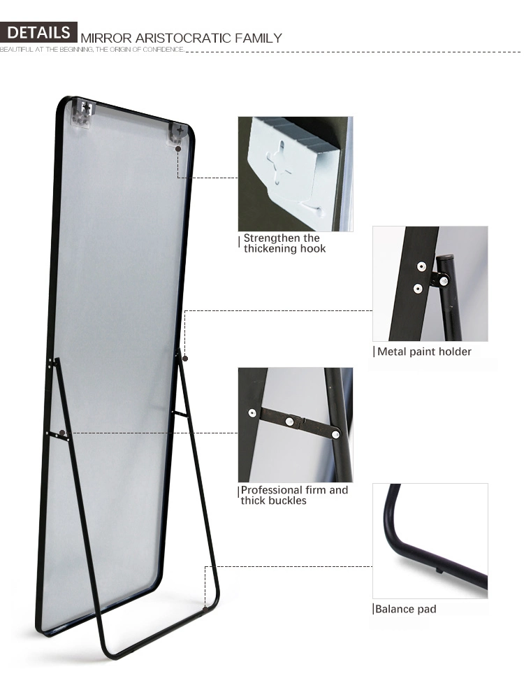 Full Length Mirror Large Mirror Black Wall-Mounted Mirror Aluminum Alloy Frame Floor Mirror with Standing Holder Hanging Mirror