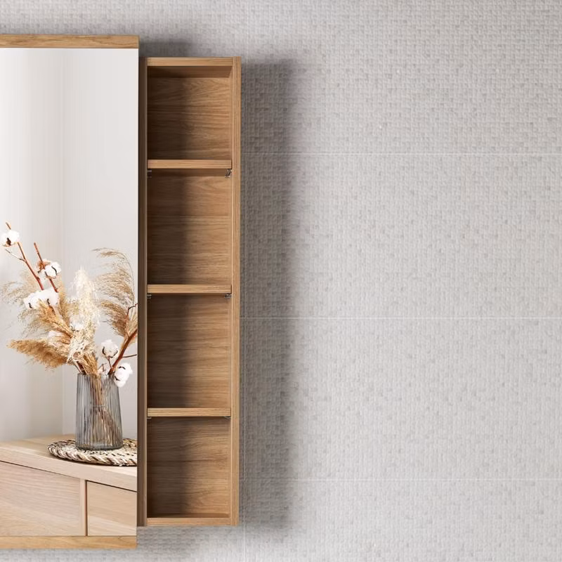Rectangular Wooden Wall-Mounted Mirror Cabinet