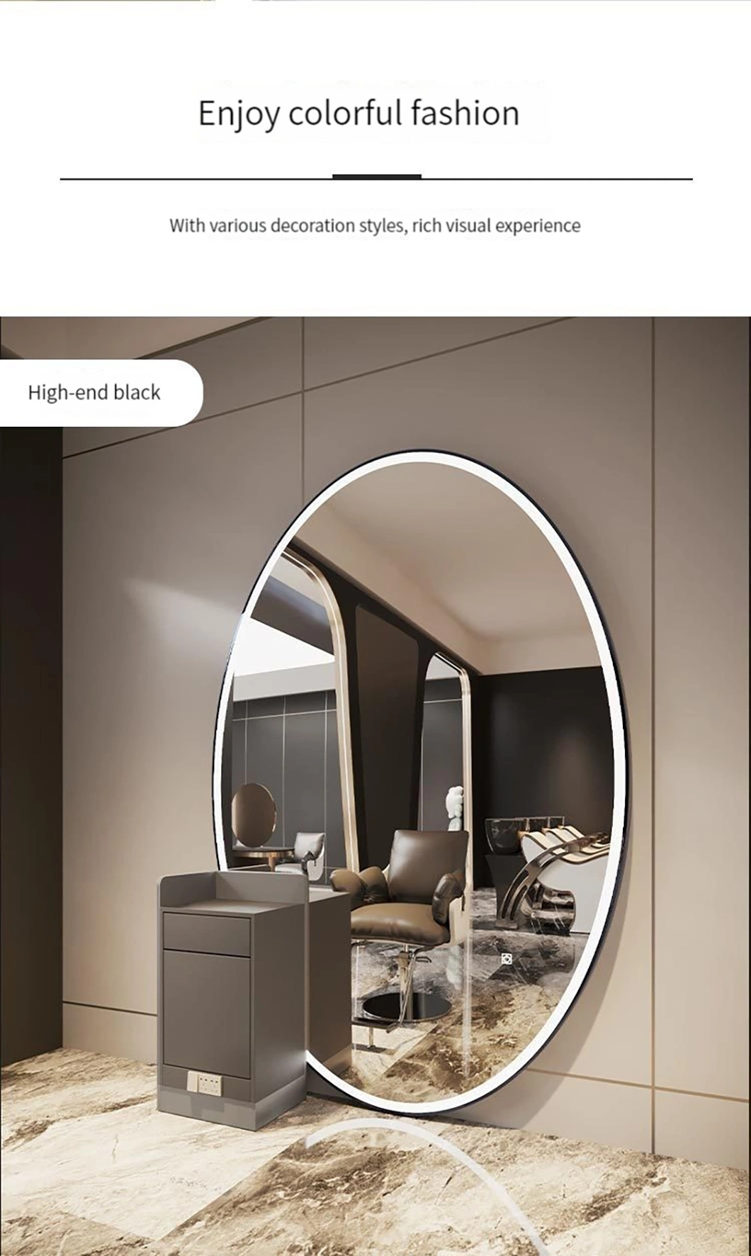 New Fashion Big Size Salon Mirror Customized LED Light Styling Station Beauty Mirror Barber Furniture