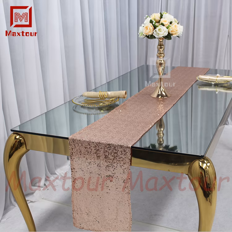 Luxury Mirror Glass Top Dining Table Stainless Steel