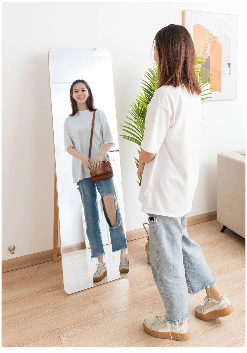 Foldable Shrink Fitting Wood Mirror Clothing Store Floor Mirror Full Body Mirror