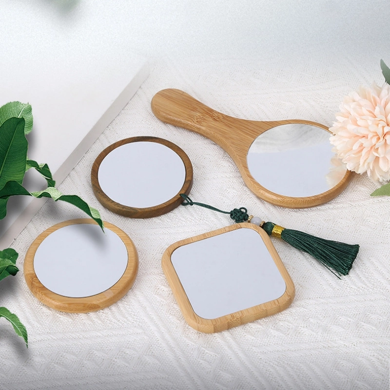 Portable Mini Bamboo Makeup Round Cosmetic Mirror