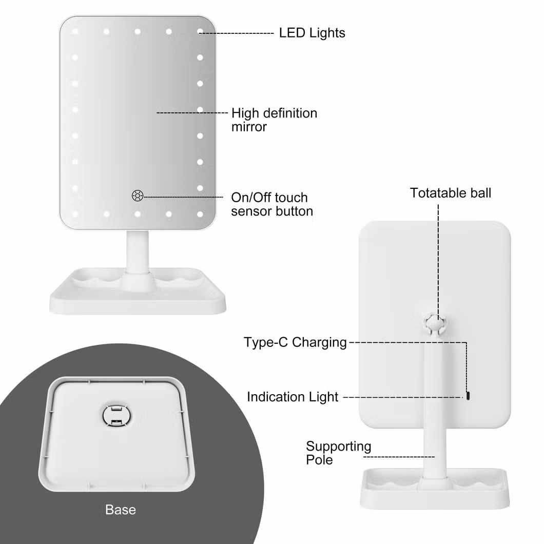 Illuminated Best Rechargeable Portable Adjustable Rechargeable Table Makeup Mirror LED Lighted Make up Mirror with Lights
