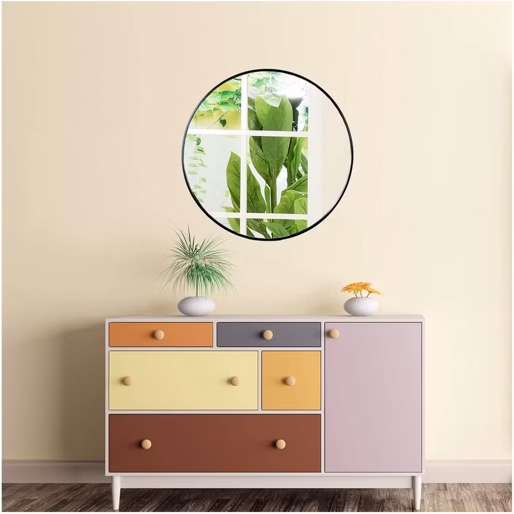 Wall Mounted Round Mirror Modern Decorative Framed Mirror Black Golden Color for Home Decor