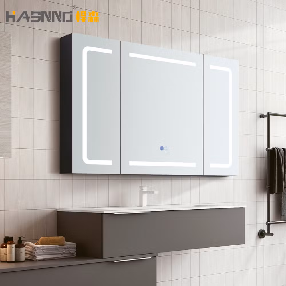 Decorative Round Aluminum Metal Frame Edge Lighted Bathroom Smart Mirror with Touch Screen