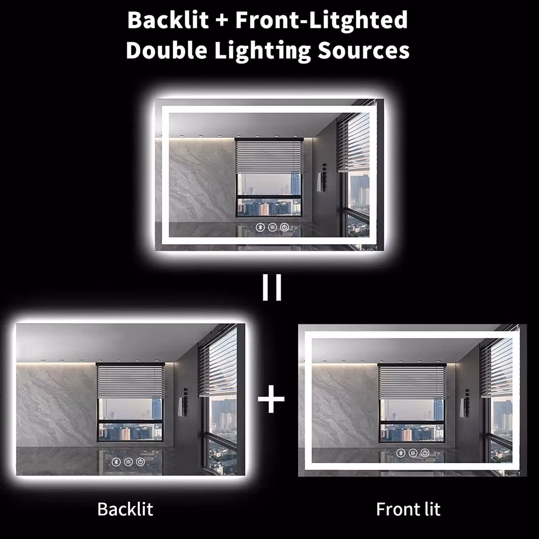 Factory Price Rectangle Illuminated LED Wall Mounted Smart Lighting Defogger Waterproof Intelligent LED Mirror for Bathroom