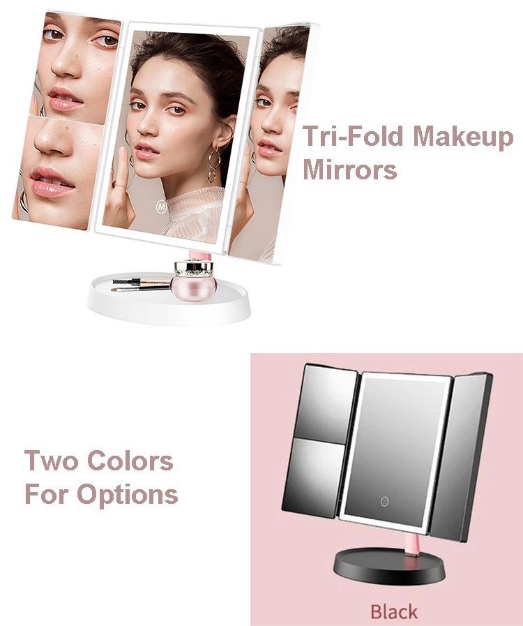 Trifold Portable Cosmetic Vanity Tabletop LED Lighted Foldable Makeup Mirror