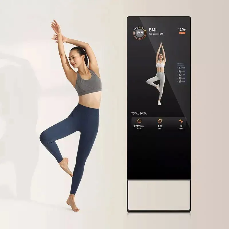 Floor Standing LCD Smart Fitness Mirror Digital Signage and Display Workout Exercise Indoor Magic Mirror