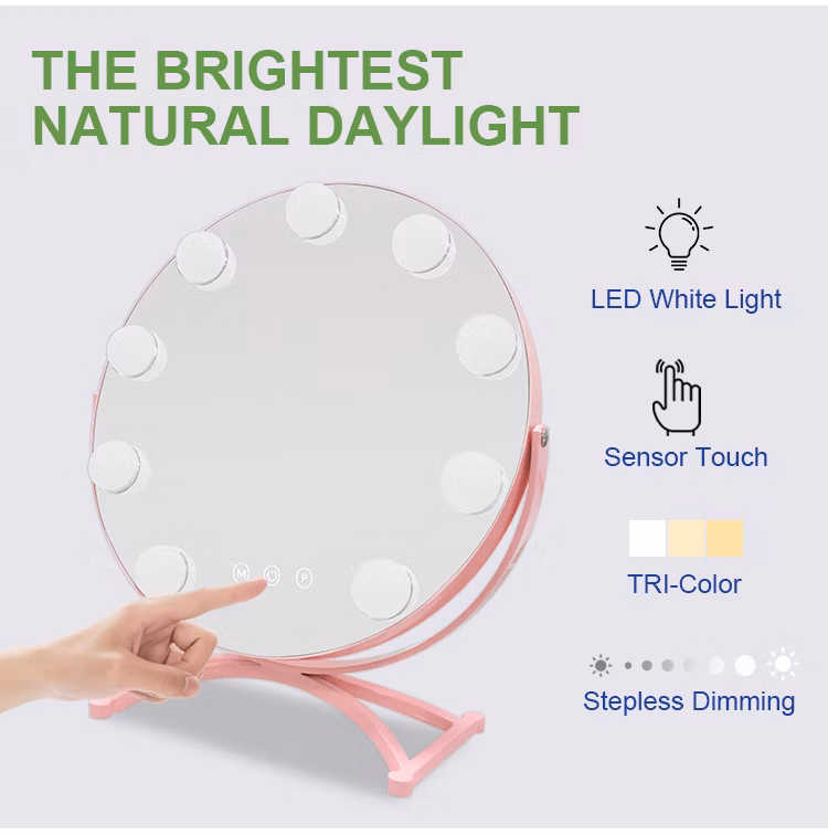 Touch Switch Dimmable 9 Bulbs Round Hollywood Style Makeup Mirror LED Light