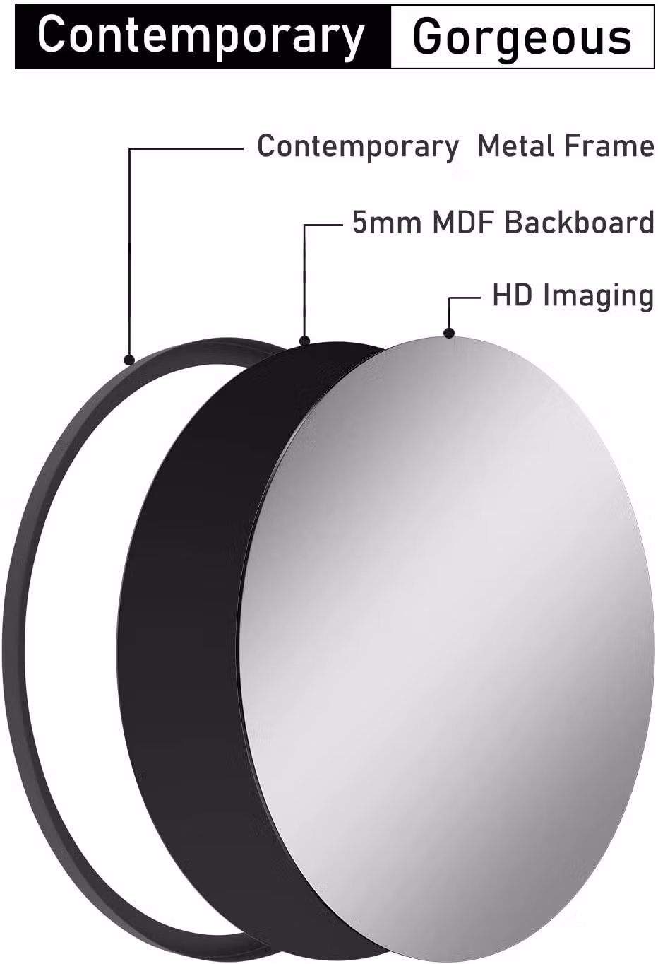 Wall Mounted Round Mirror Modern Decorative Framed Mirror Black Golden Color for Home Decor