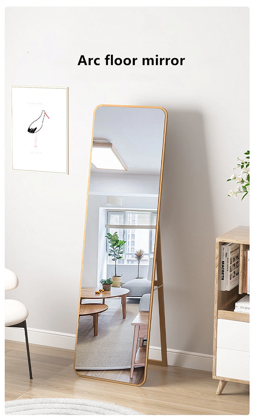 Floor-to-Ceiling Full-Length Mirror with Solid Wood Frame 0247