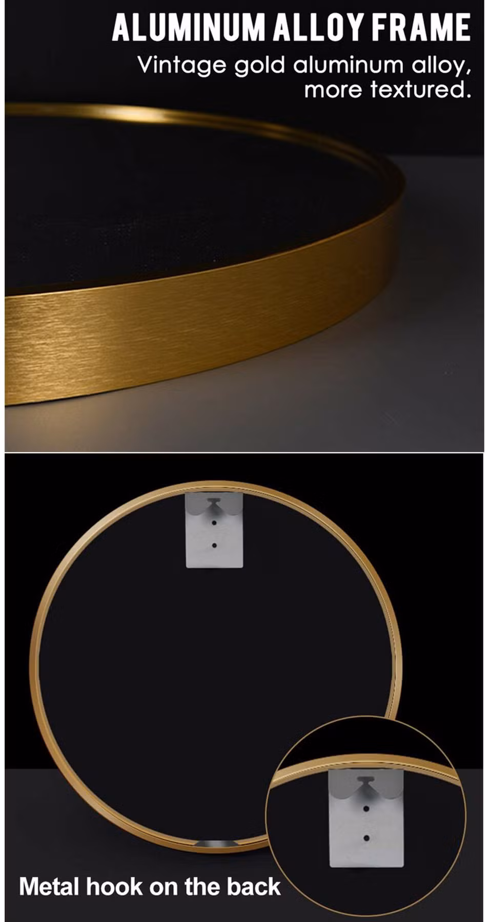 Round Framed Wall Hanging Mirror Vanity Mirror Large Circle Metal Mirror for Decorative Wall Art
