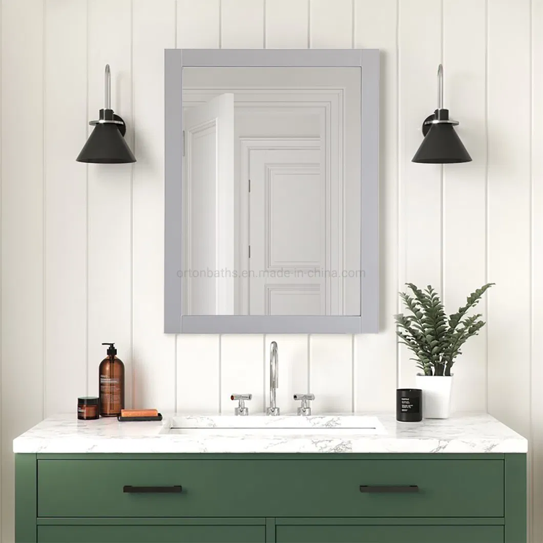 Ortonbath 20&ldquo; Wood Framed Bathroom Mirror in Ash Gray Bathroom Living Room Makeup Vanity Mirrors