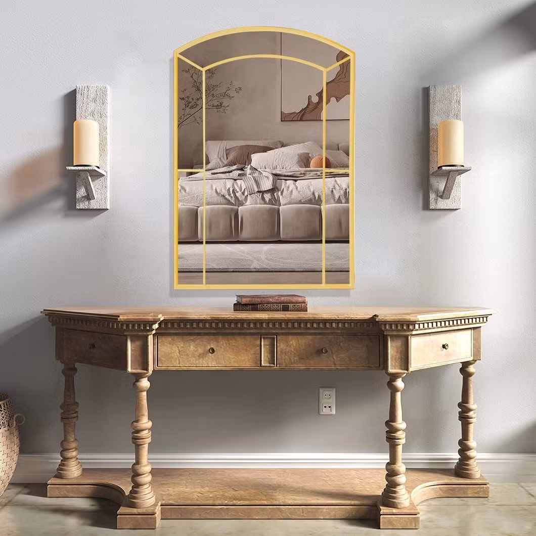 Contemporary House Hotel Rustic Decorative Arched Window Type Decoration Art Mirror Wall Mounted Metal Framed Mirror