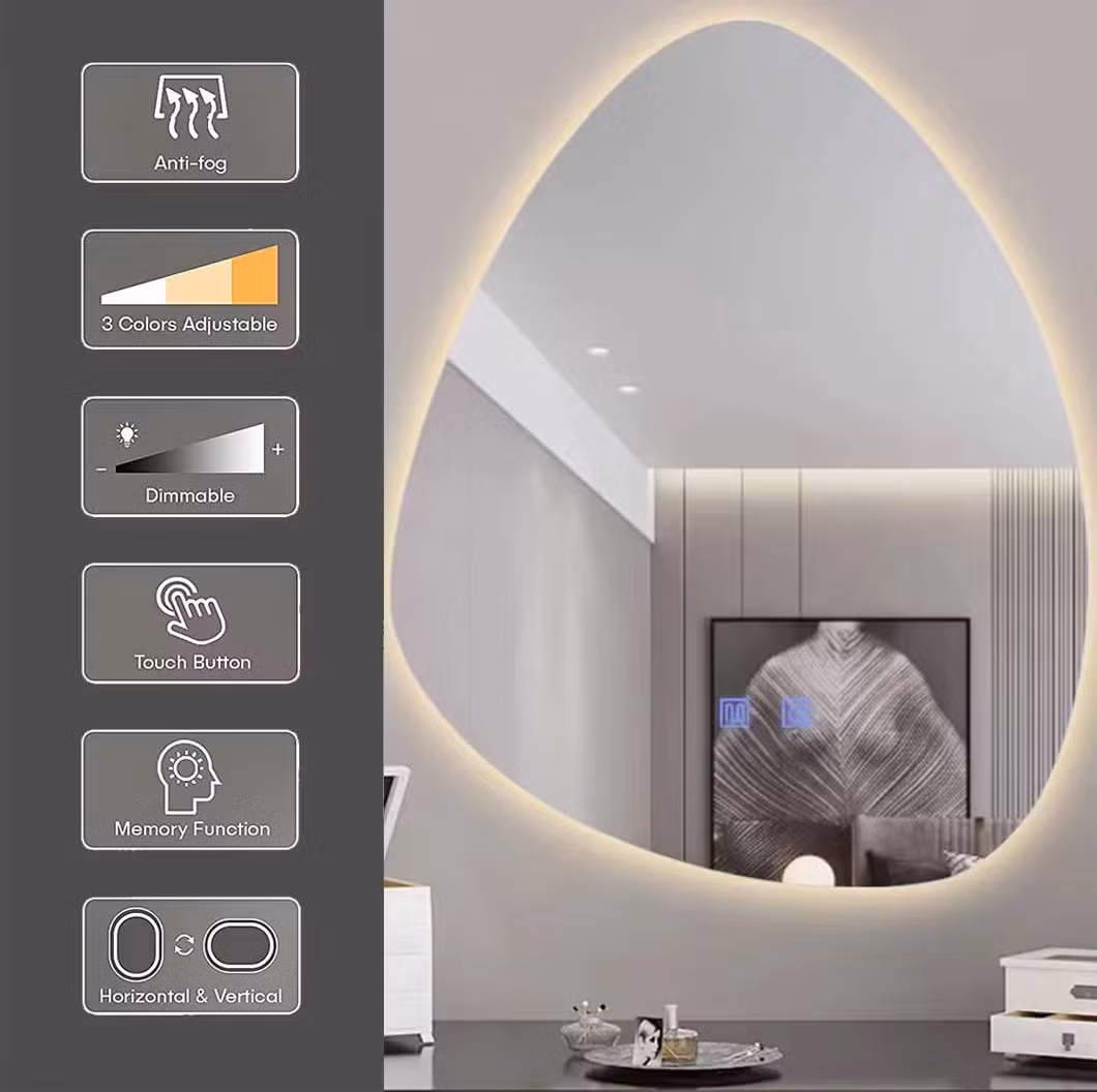 Factory Direct Price Round Dressing Table Mirror Wall Mounted Smart Touch Screen Bathroom Makeup Mirror with Around LED Light
