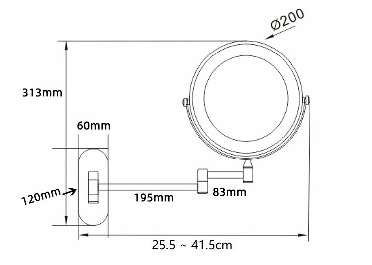 3X Metal LED Makeup Mirror Round Wall Mounted Vanity Bathroom Wall Mirror