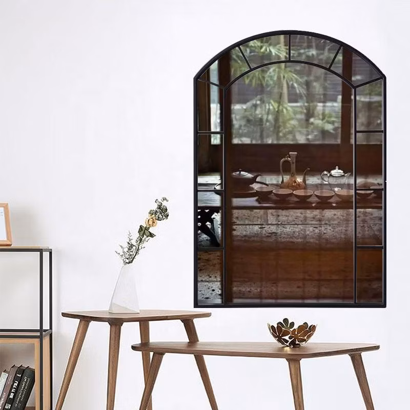 Contemporary House Hotel Rustic Decorative Arched Window Type Decoration Art Mirror Wall Mounted Metal Framed Mirror