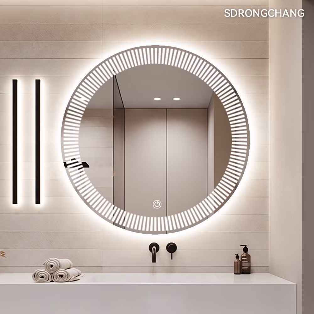 Round LED 3 Color Makeup Mirrors Frosted Edge Waterproof Wall Mounted