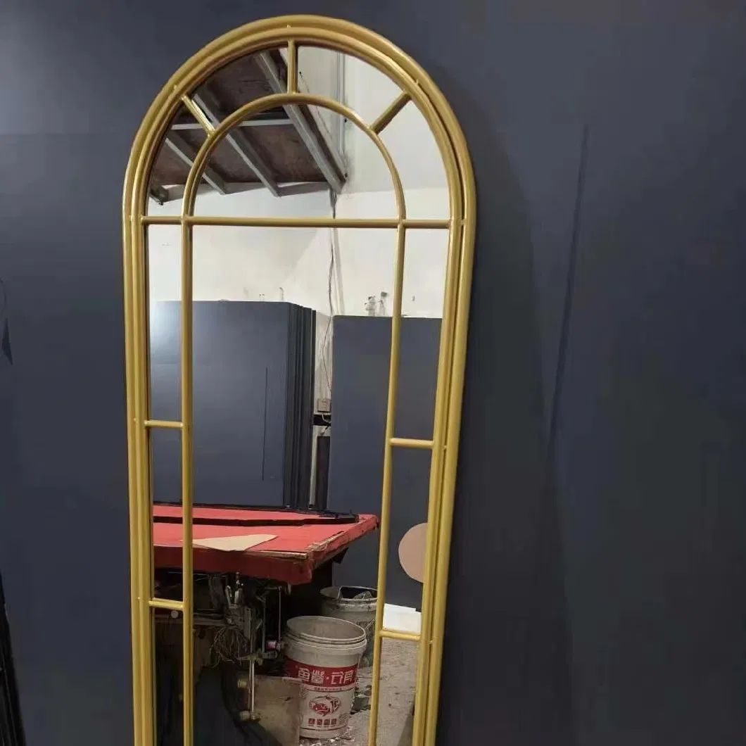 Factory Retro Luxury Garden Style Vintage Metal Iron Decorative Arched Window Shaped Wall Mirror